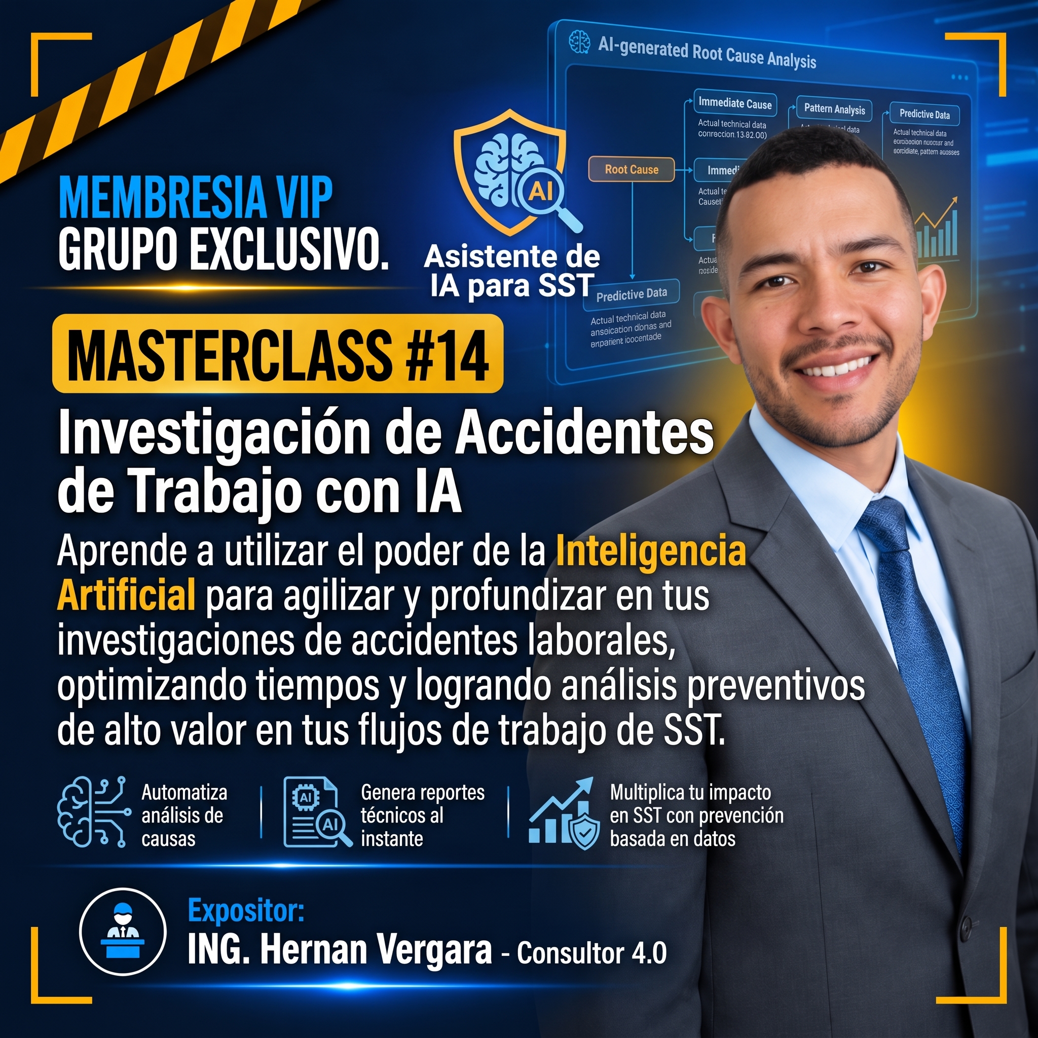 Masterclass #14: Investigación de Accidentes de Trabajo con IA. Expositor: Ing. Hernán Vergara, Consultor 4.0.